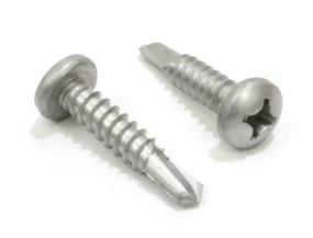 10 x 1-1/2" Self Tapping Stainless Steel Metal Screw, (100 Pack) Phillips Pan Head Self