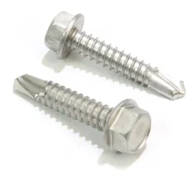 10 x 1-1/4" Stainless Hex Washer Head Self Drilling Screws, (100pc) 410 Stainless Steel