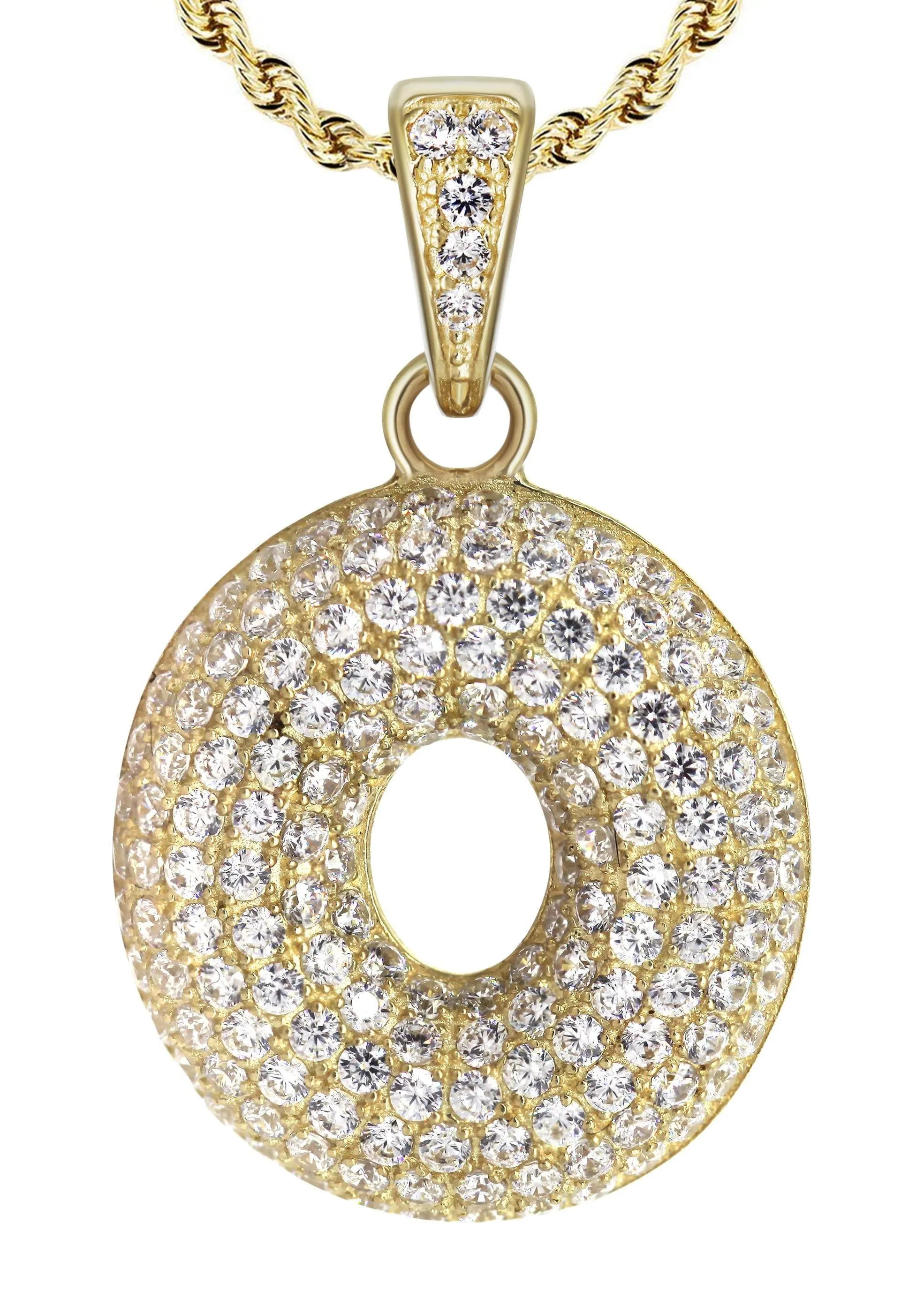 10K Yellow Gold Bubble Letter "O" CZ Necklace | Appx. 13.5 Grams