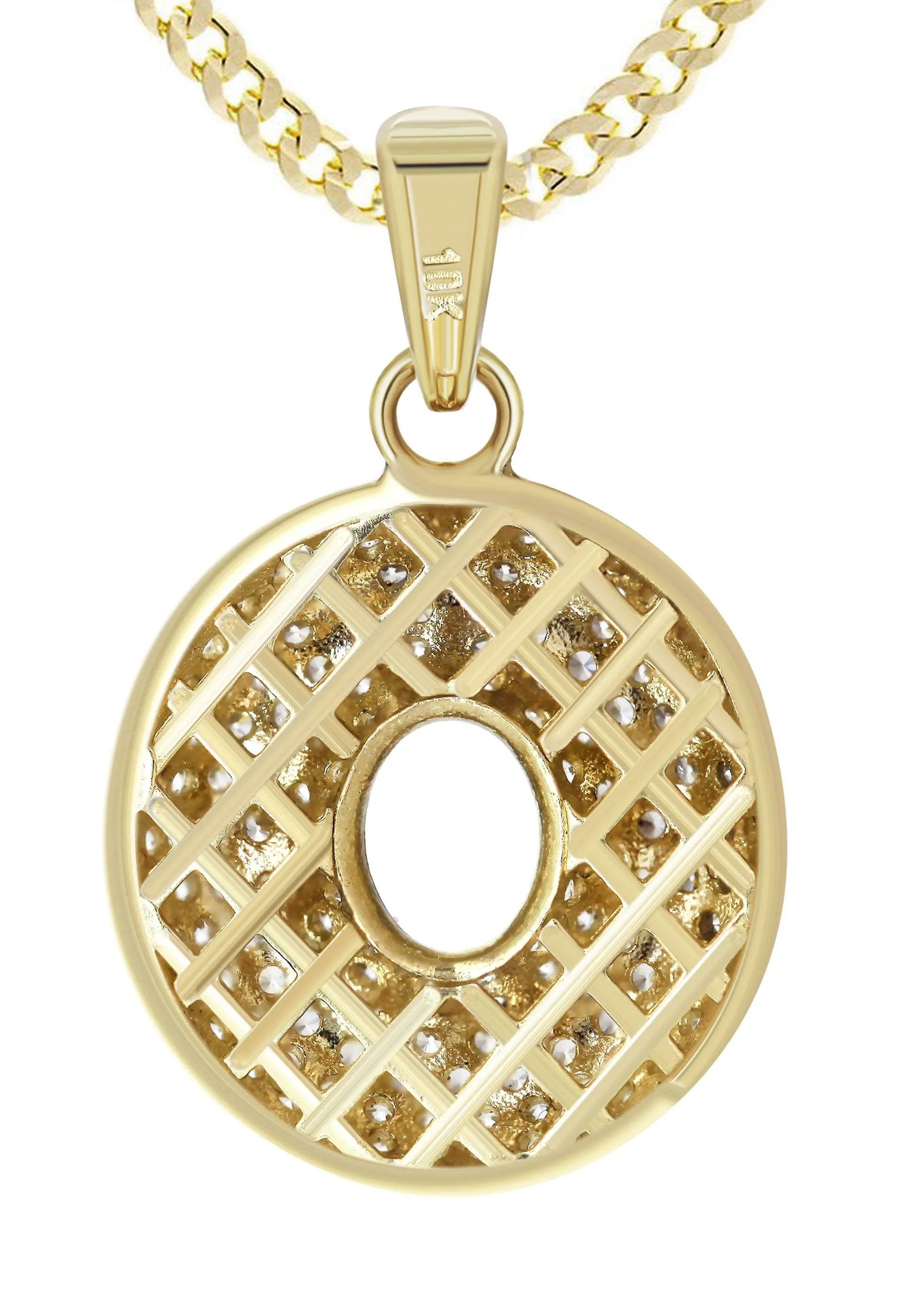 10K Yellow Gold Bubble Letter "O" CZ Necklace | Appx. 13.5 Grams