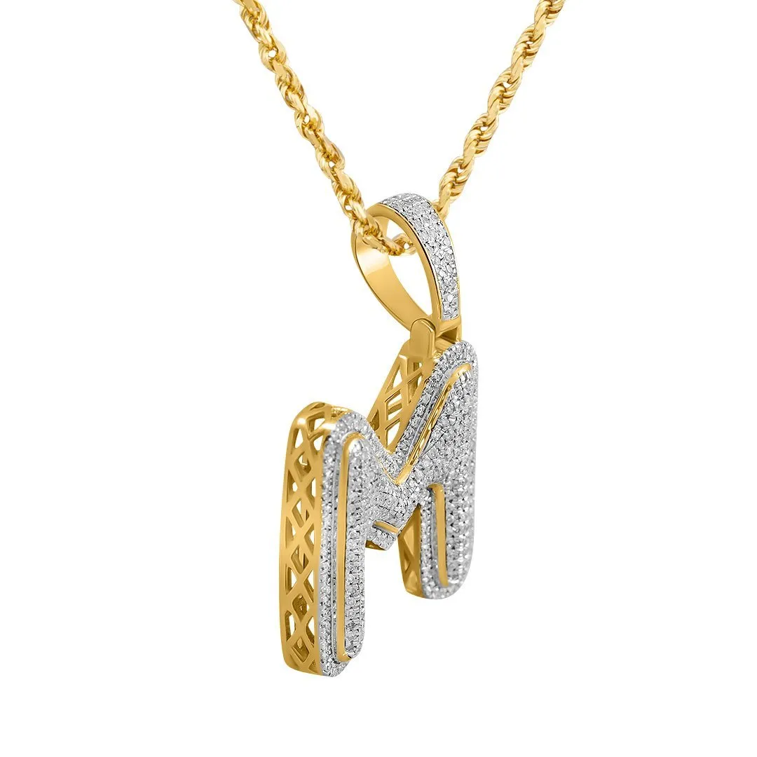 10k Yellow Gold Diamond M Pendant 0.43 Ctw