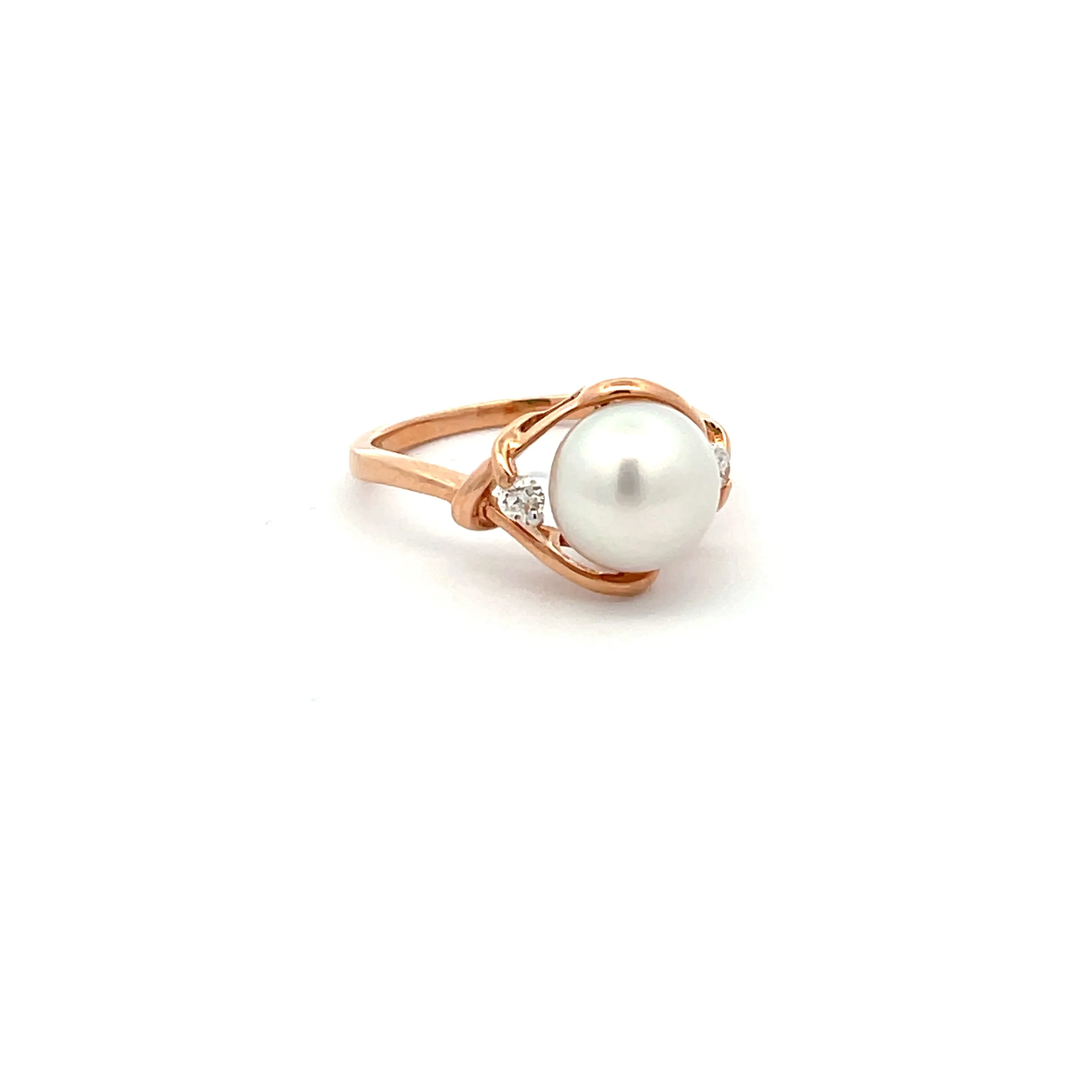 18K Rose Gold Australian South Sea Cultured 8-9 mm Pearl and Diamond Ring