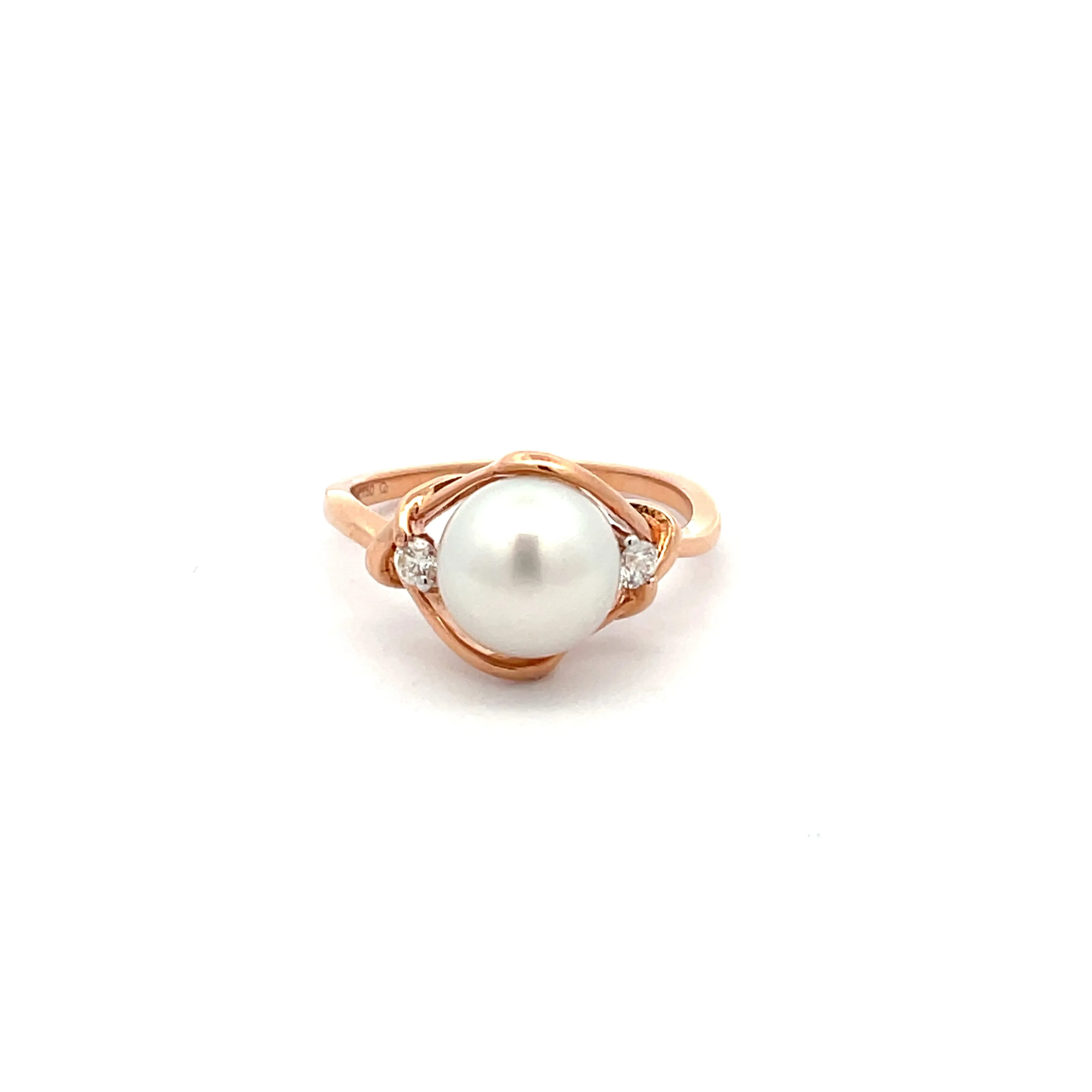 18K Rose Gold Australian South Sea Cultured 8-9 mm Pearl and Diamond Ring