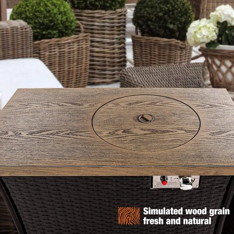 41-inch Rectangular Propane Fire Table with Textured Wood-Like Steel Top