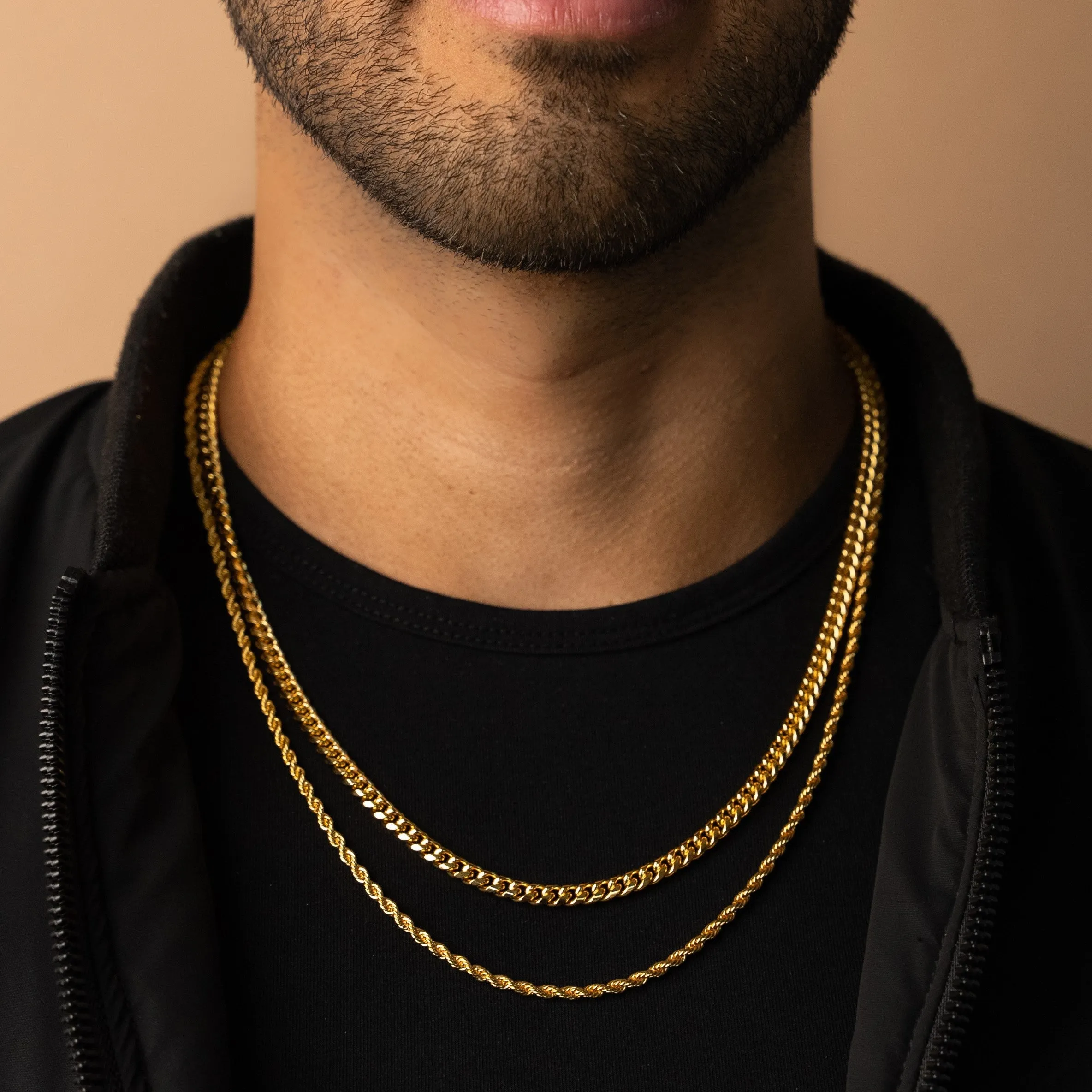 5mm Cuban Link   3mm Rope Chain Bundle - Gold