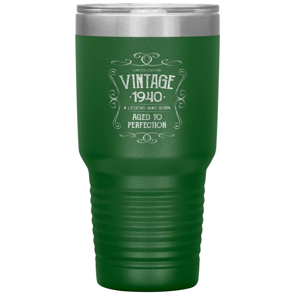 80th Birthday For Grandparents Vintage 1940 Aged To Perfection Laser Etched 30oz Stainless Steel Tumbler