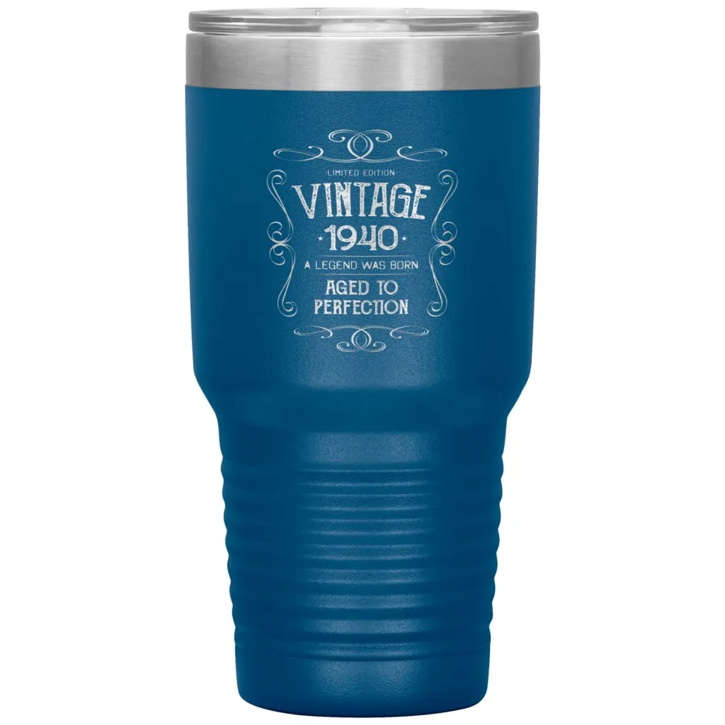 80th Birthday For Grandparents Vintage 1940 Aged To Perfection Laser Etched 30oz Stainless Steel Tumbler