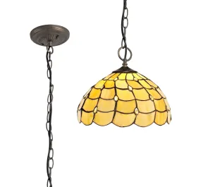 Aero 3 Light Downlighter Pendant E27 With 30cm Tiffany Shade, Beige/Clear Crystal/Aged Antique Brass