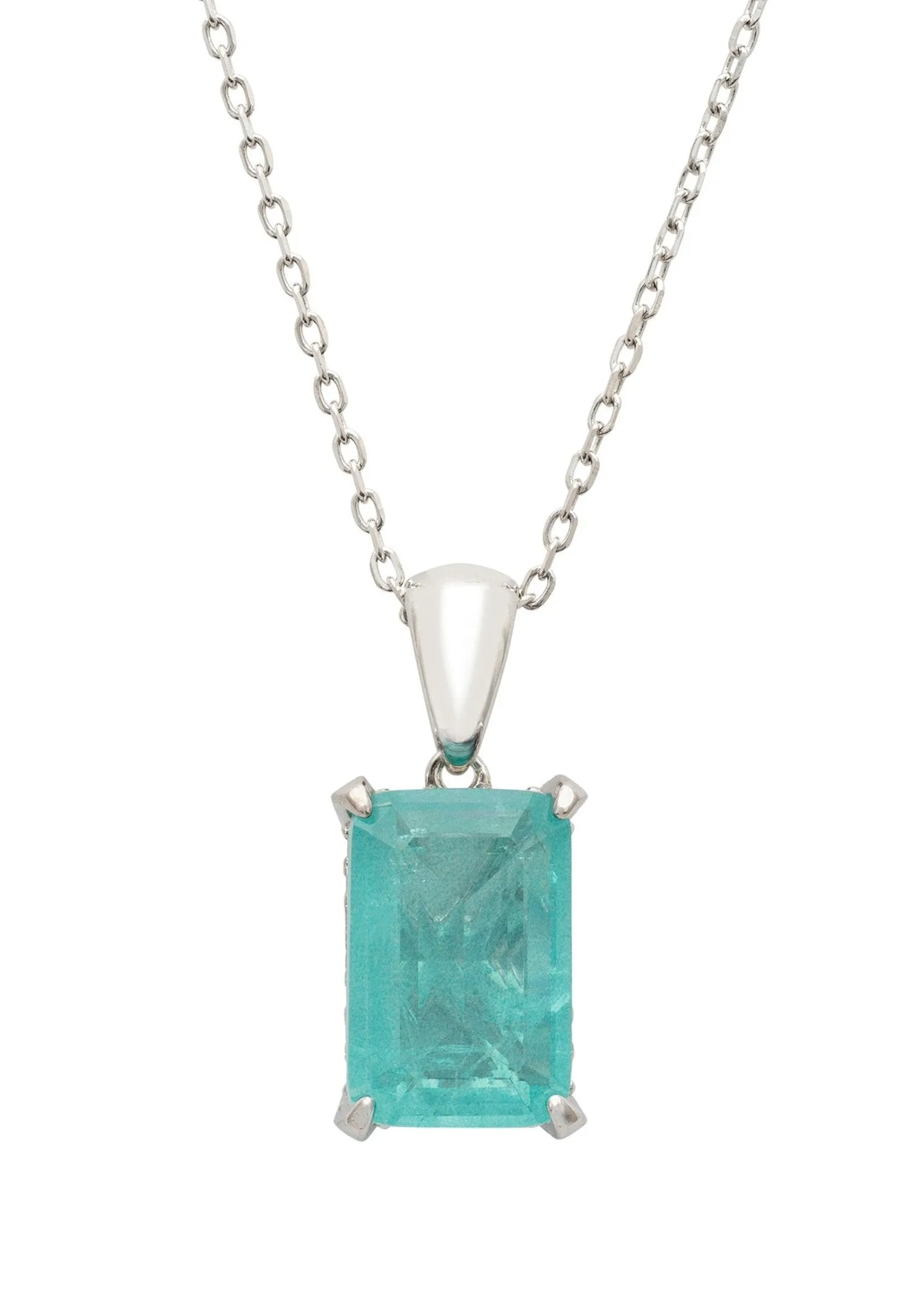 Alexandra Rectangle Gemstone Necklace Silver Paraiba Tourmaline