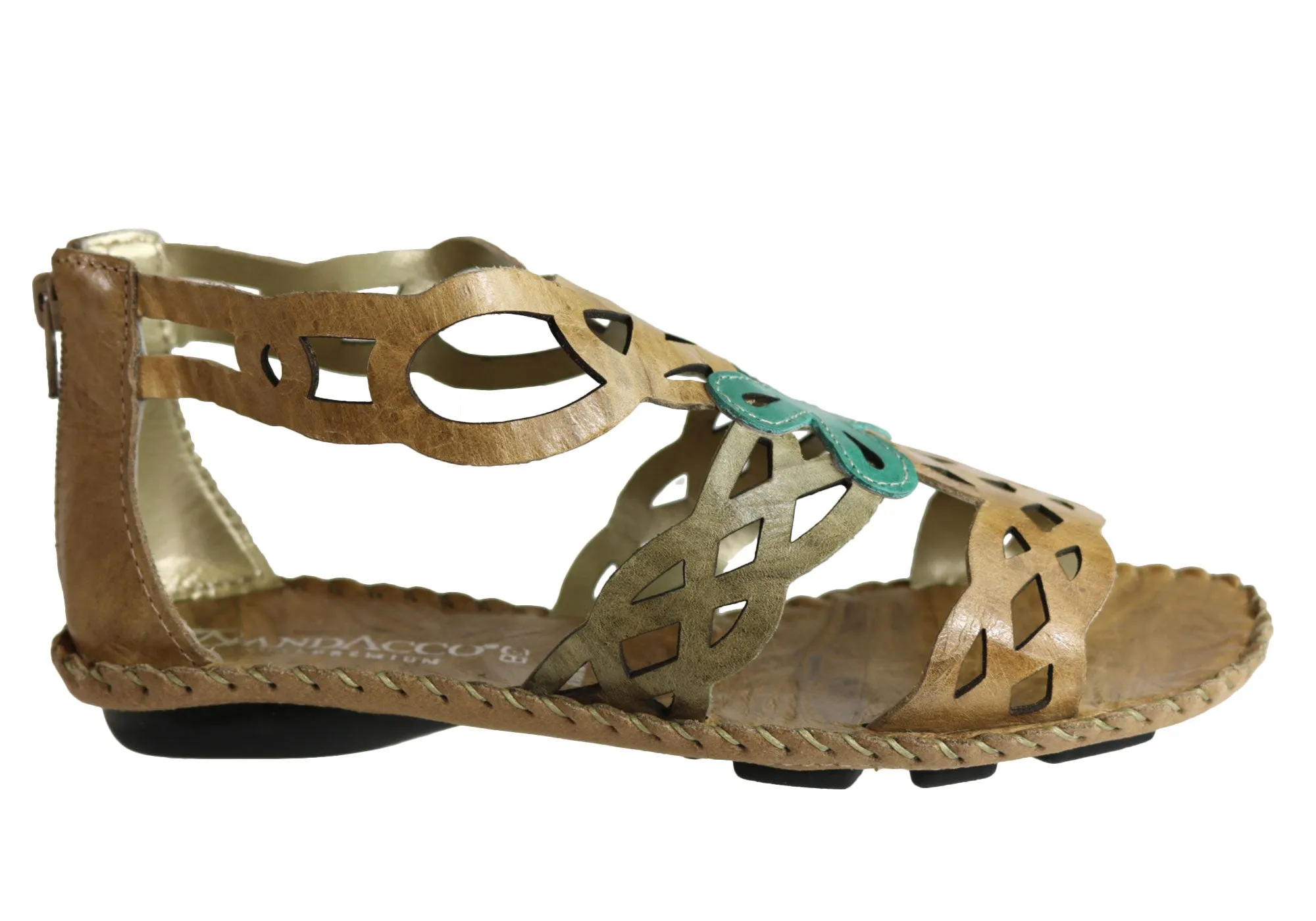 Andacco Betti Womens Comfort Flat Leather Sandals Made In Brazil