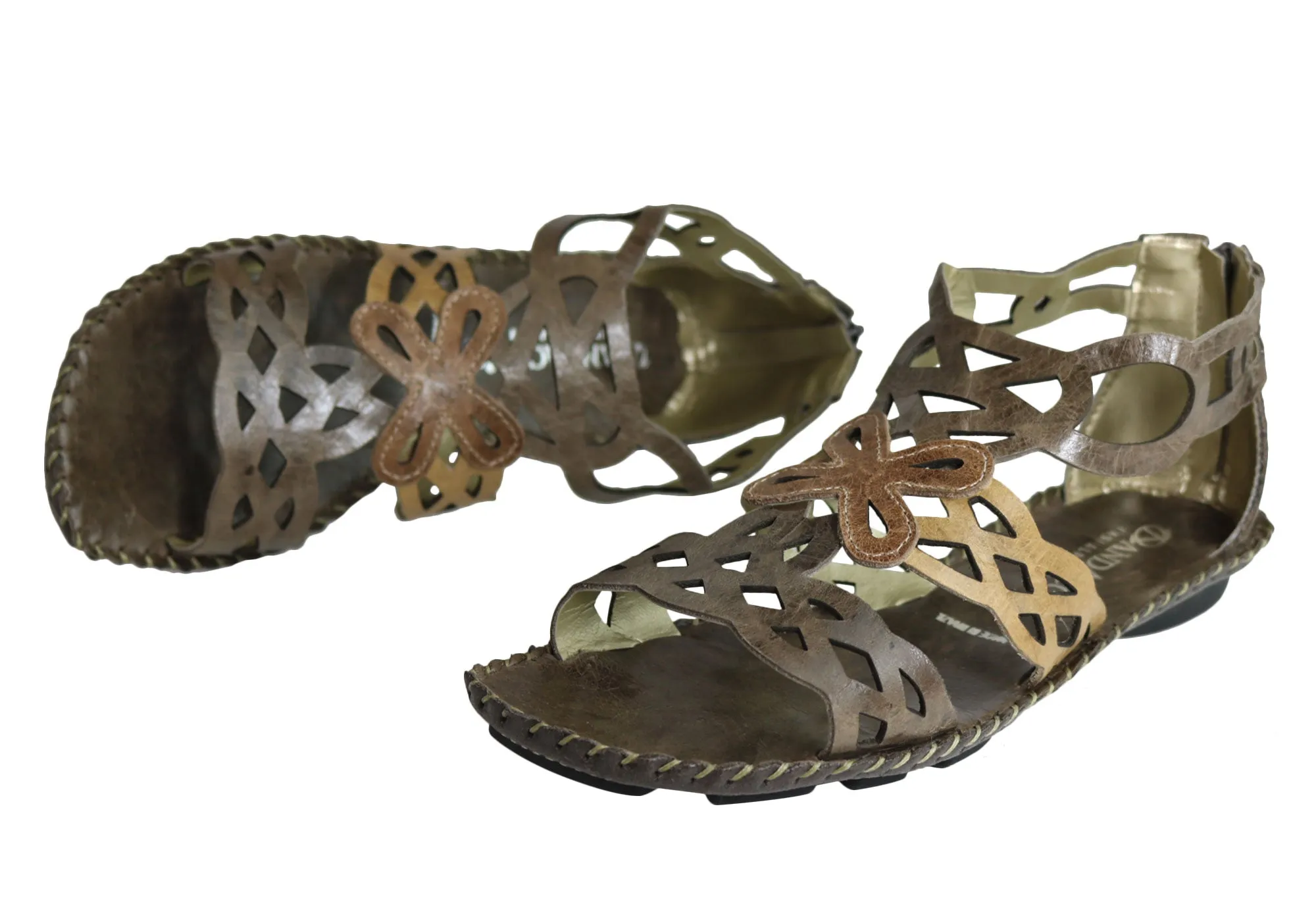 Andacco Betti Womens Comfort Flat Leather Sandals Made In Brazil