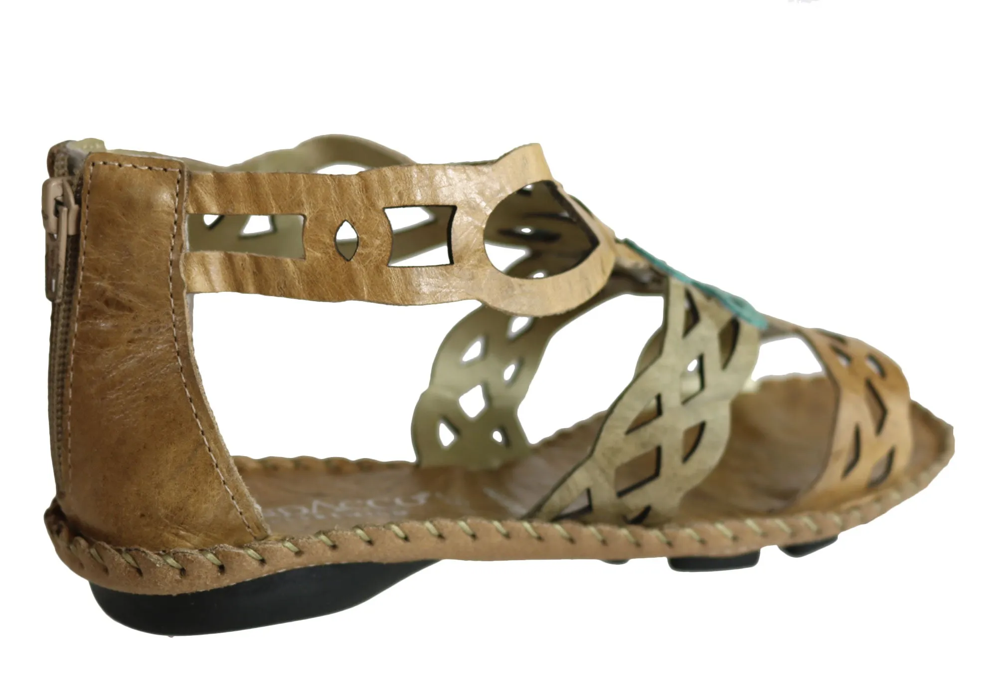 Andacco Betti Womens Comfort Flat Leather Sandals Made In Brazil