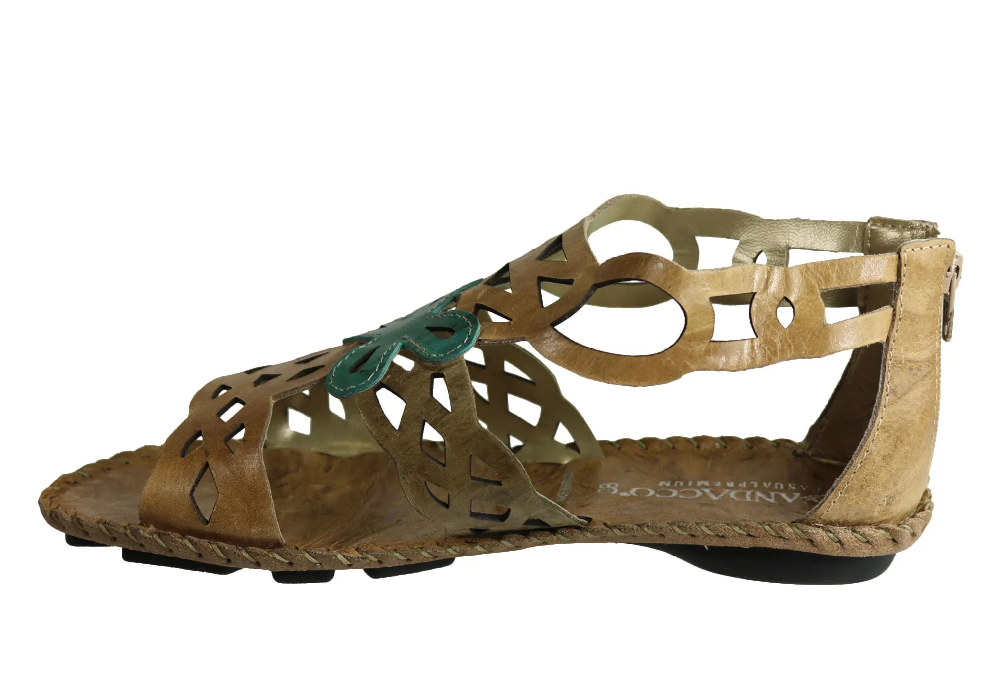 Andacco Betti Womens Comfort Flat Leather Sandals Made In Brazil