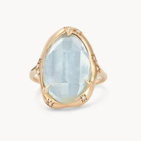 aquamarine manifestation mood ring - 14k yellow gold, aquamarine, diamonds