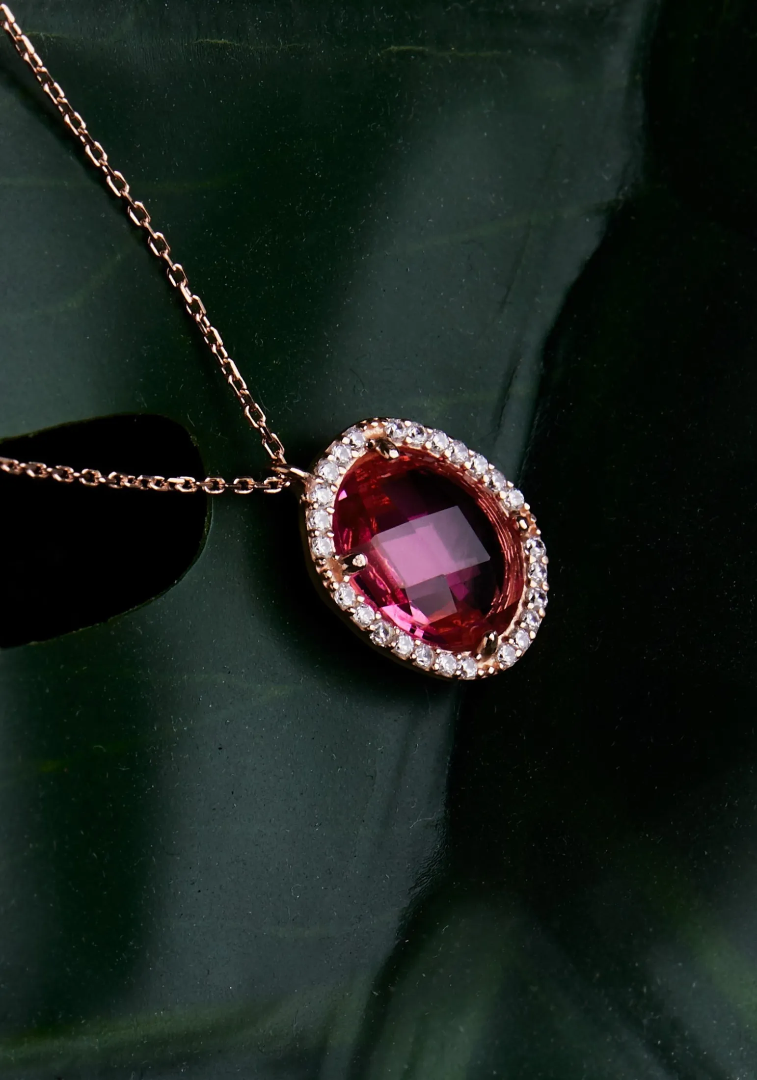 Beatrice Oval Gemstone Pendant Necklace Rose Gold Pink Tourmaline