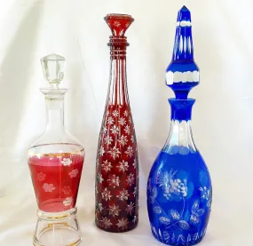 Beautiful collection of vintage liquor decanters.