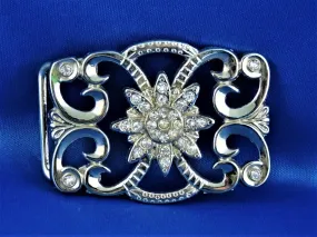 Belt Buckle - Silver Toned Belt Buckle with Clear Crystals