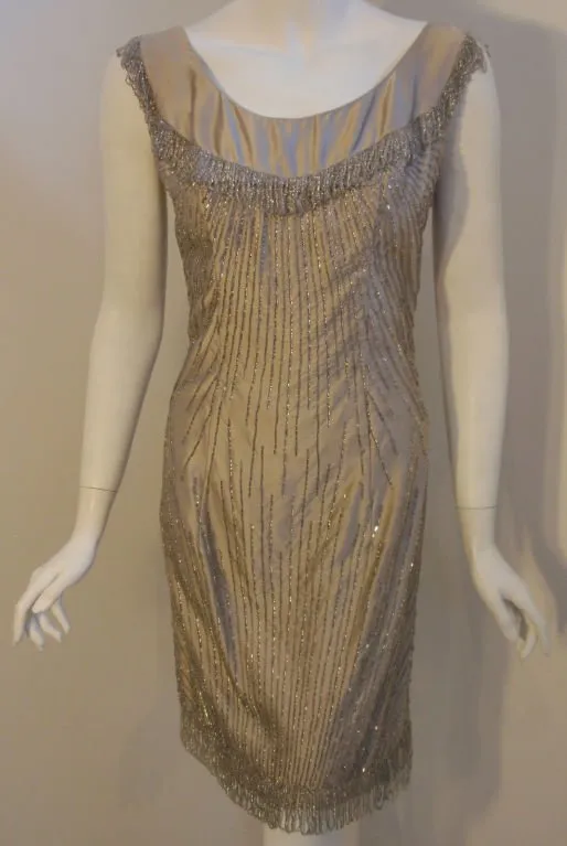 CEIL CHAPMAN 1950s Champagne Silk Shimmering Cocktail Dress