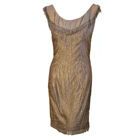 CEIL CHAPMAN 1950s Champagne Silk Shimmering Cocktail Dress