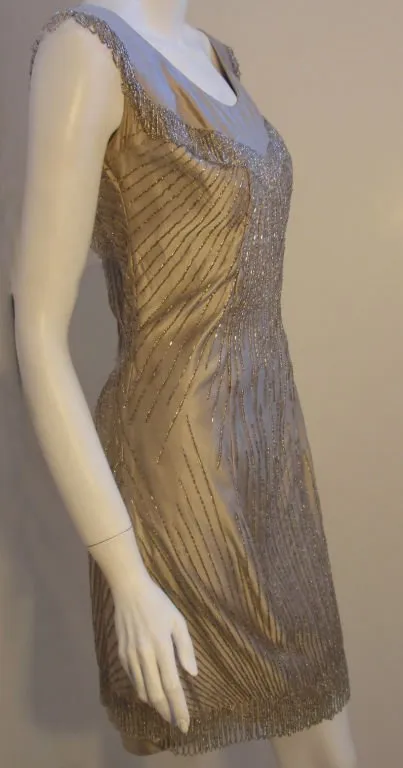 CEIL CHAPMAN 1950s Champagne Silk Shimmering Cocktail Dress