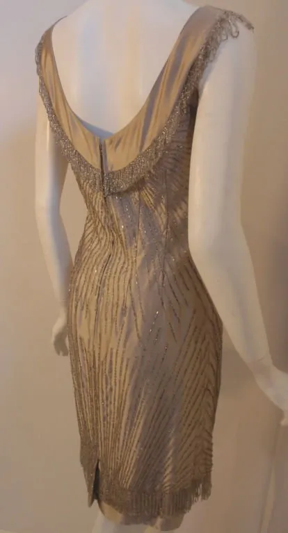 CEIL CHAPMAN 1950s Champagne Silk Shimmering Cocktail Dress