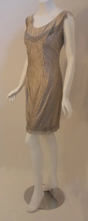 CEIL CHAPMAN 1950s Champagne Silk Shimmering Cocktail Dress