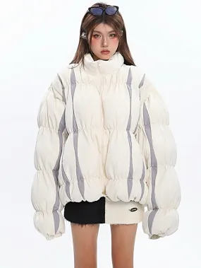 Dulce Contrast Color Patchwork Long Sleeve Zip Up Puffer Jacket