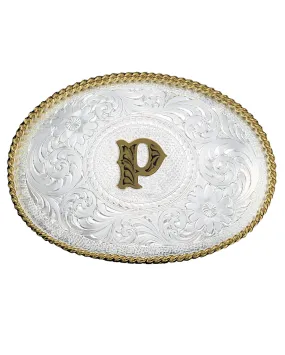 Engraved Initial P Medium Oval Buckle