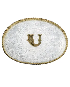 Engraved Initial U Medium Oval Buckle