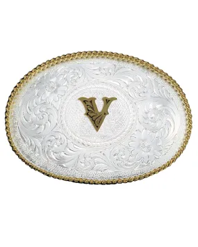 Engraved Initial V Medium Oval Buckle