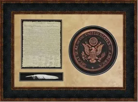 Framed United States of America Declaration with Quill and Seal | Historic Shadowbox Art with 3D Seal | 31L X 43W Inches