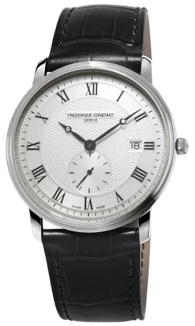 Frederique Constant Slimline Silver Dial Date Black Leather Strap Quartz Mens Watch FC-245M5S6