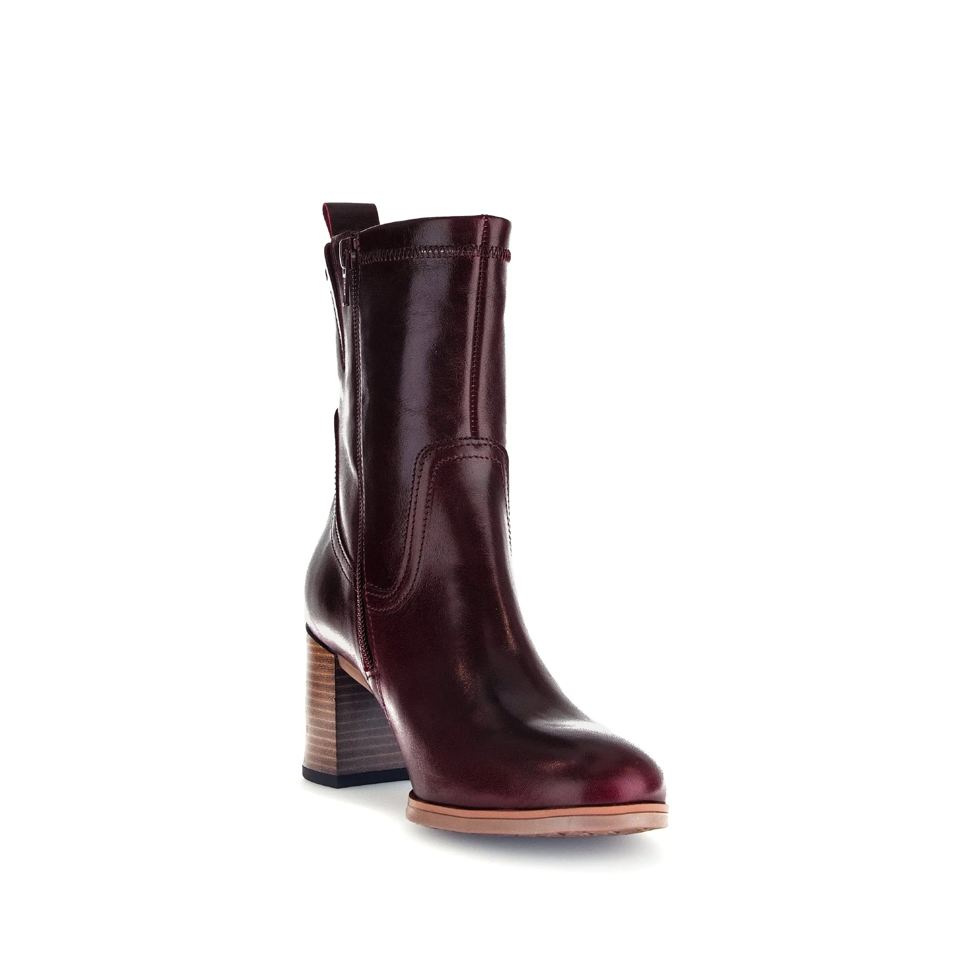 GABOR Burgundy Leather High Block Heel Boot 95168