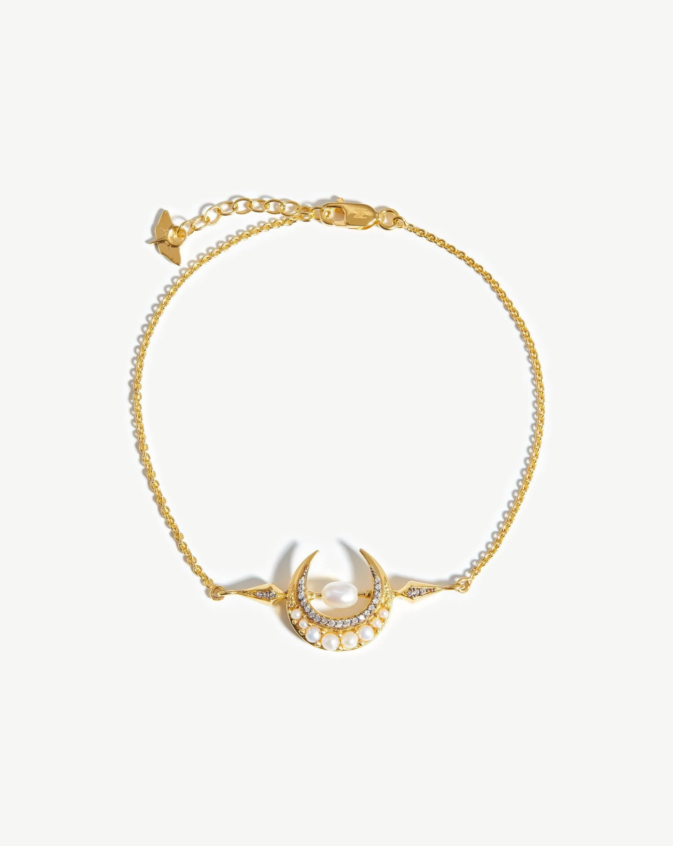 Harris Reed Crescent Moon Pearl Bracelet | 18ct Gold Vermeil/Pearl