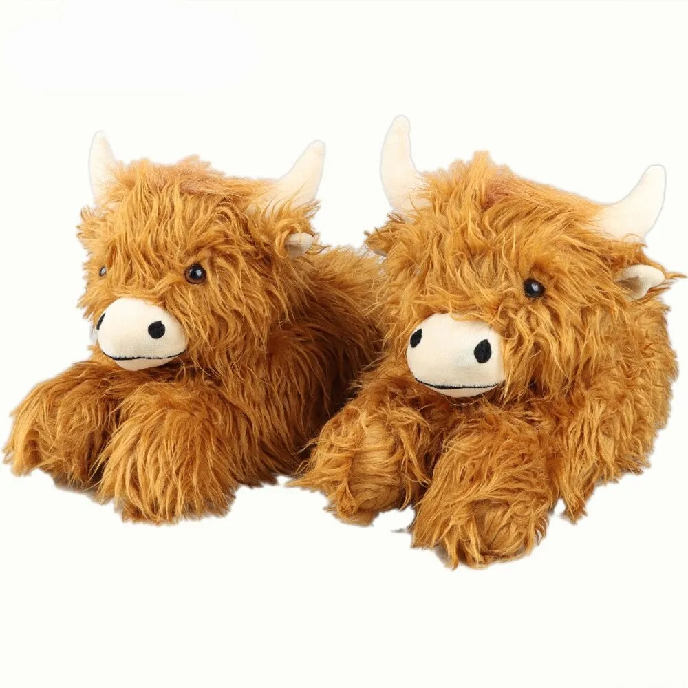 Highland Cow Winter Fluffy Slippers