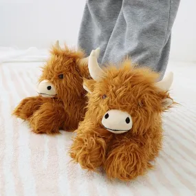 Highland Cow Winter Fluffy Slippers