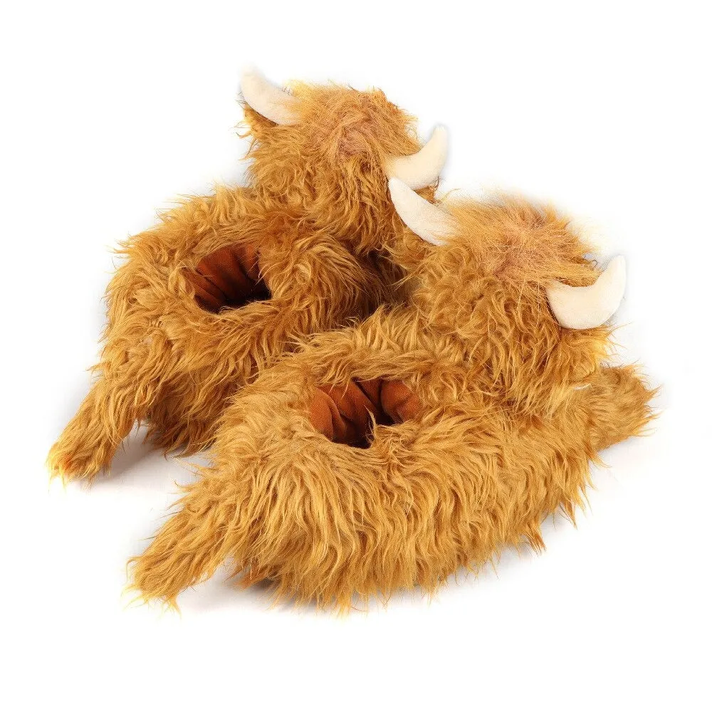 Highland Cow Winter Fluffy Slippers