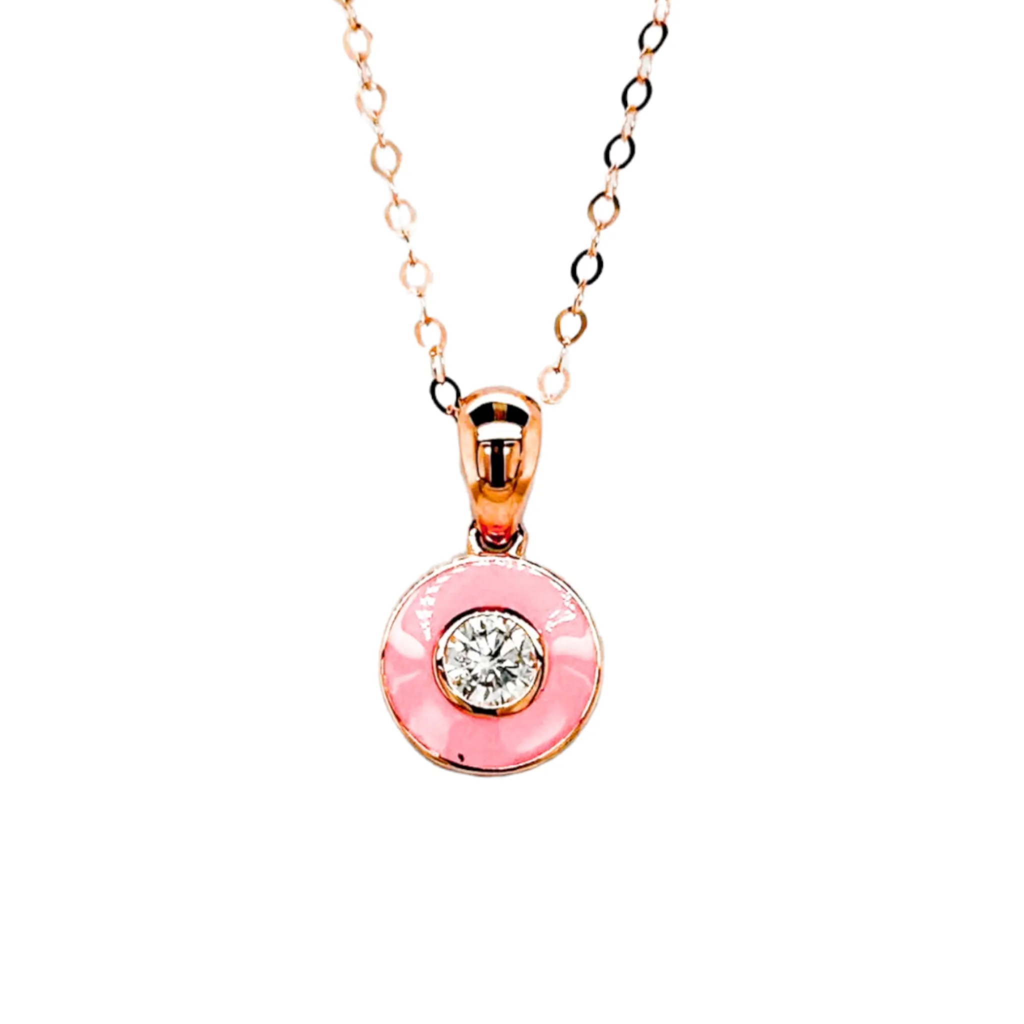 #LVNA2024 | 0.30ct Rose Classic Round Pink Enamel Diamond Necklace 18kt