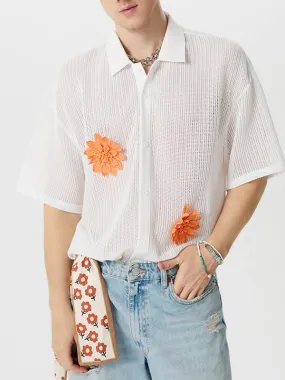 Mens Floral Print Textured Short Sleeve Shirt SKUK62911