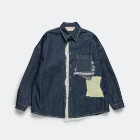 Mohair Patchwork Denim Shirt - Indigo