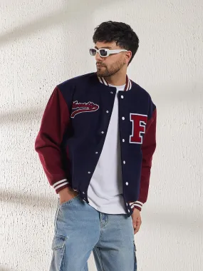 Navy Woollen Letterman Varsity Jacket