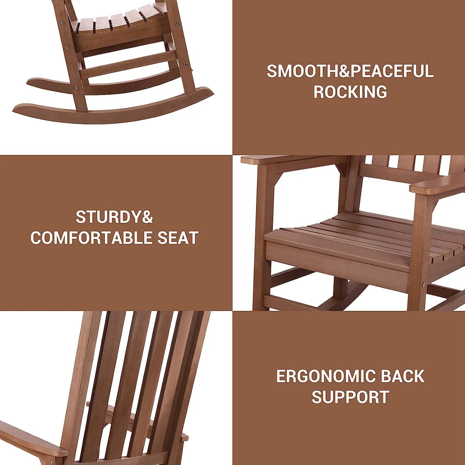 Outdoor Rocking Chair, Presidential Rocking Chair Supports up to 350 lbs, All-Weather Polystyrene Rocker, Oversized Porch Rocking Chair