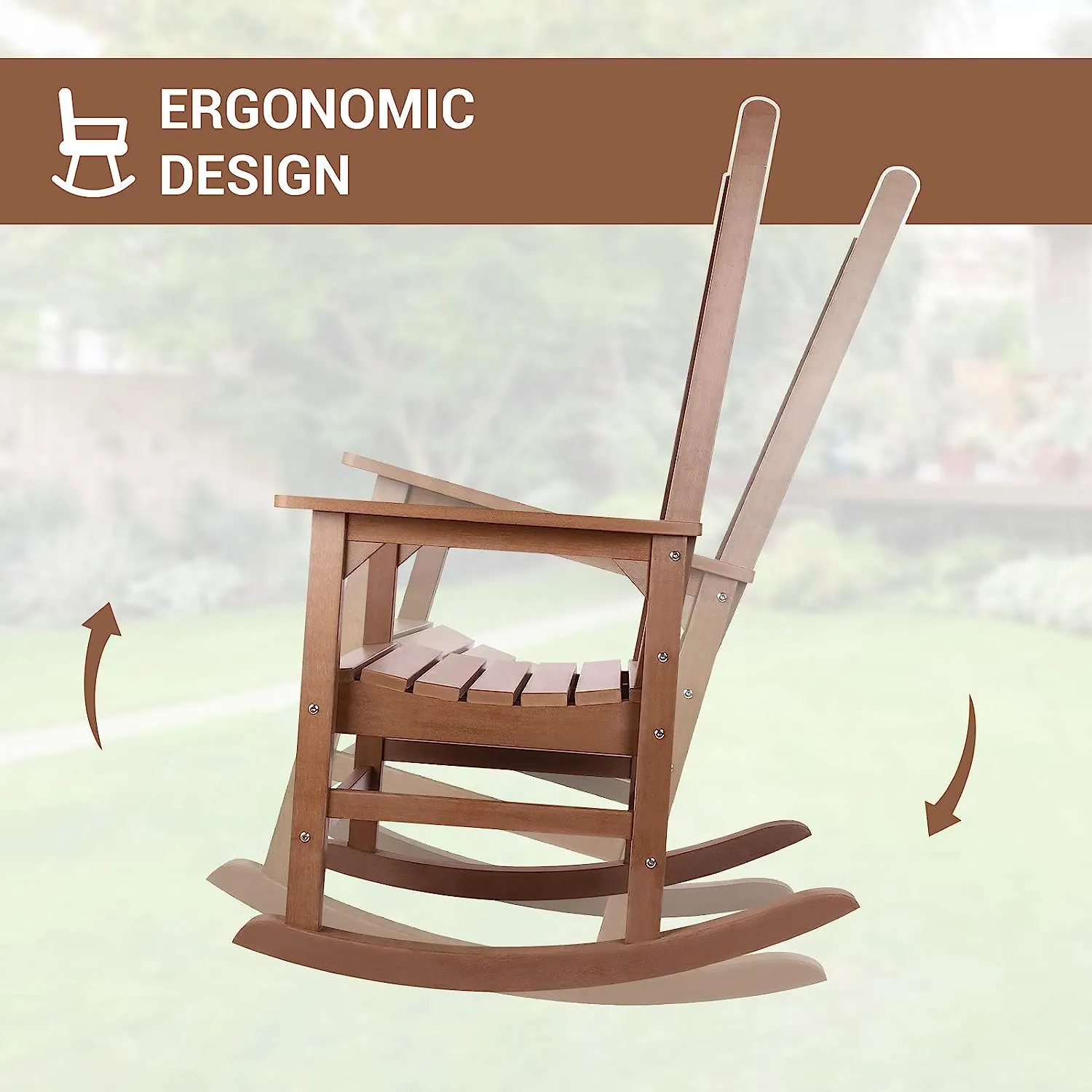 Outdoor Rocking Chair, Presidential Rocking Chair Supports up to 350 lbs, All-Weather Polystyrene Rocker, Oversized Porch Rocking Chair