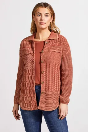 PATCHWORK KNIT SHACKET WITH CONTRAST BUTTONS-Marsala