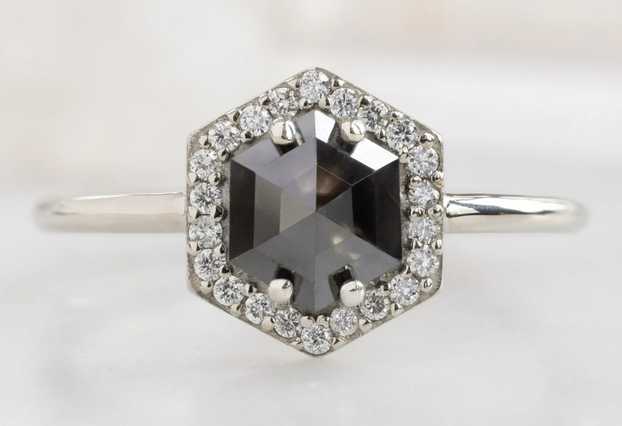 The Dahlia Ring with a 1.38ct Black Hexagon Diamond