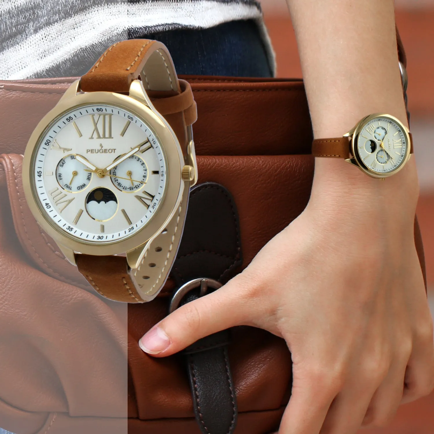 Women 38mm Watch Multi Function Suede Leather Strap