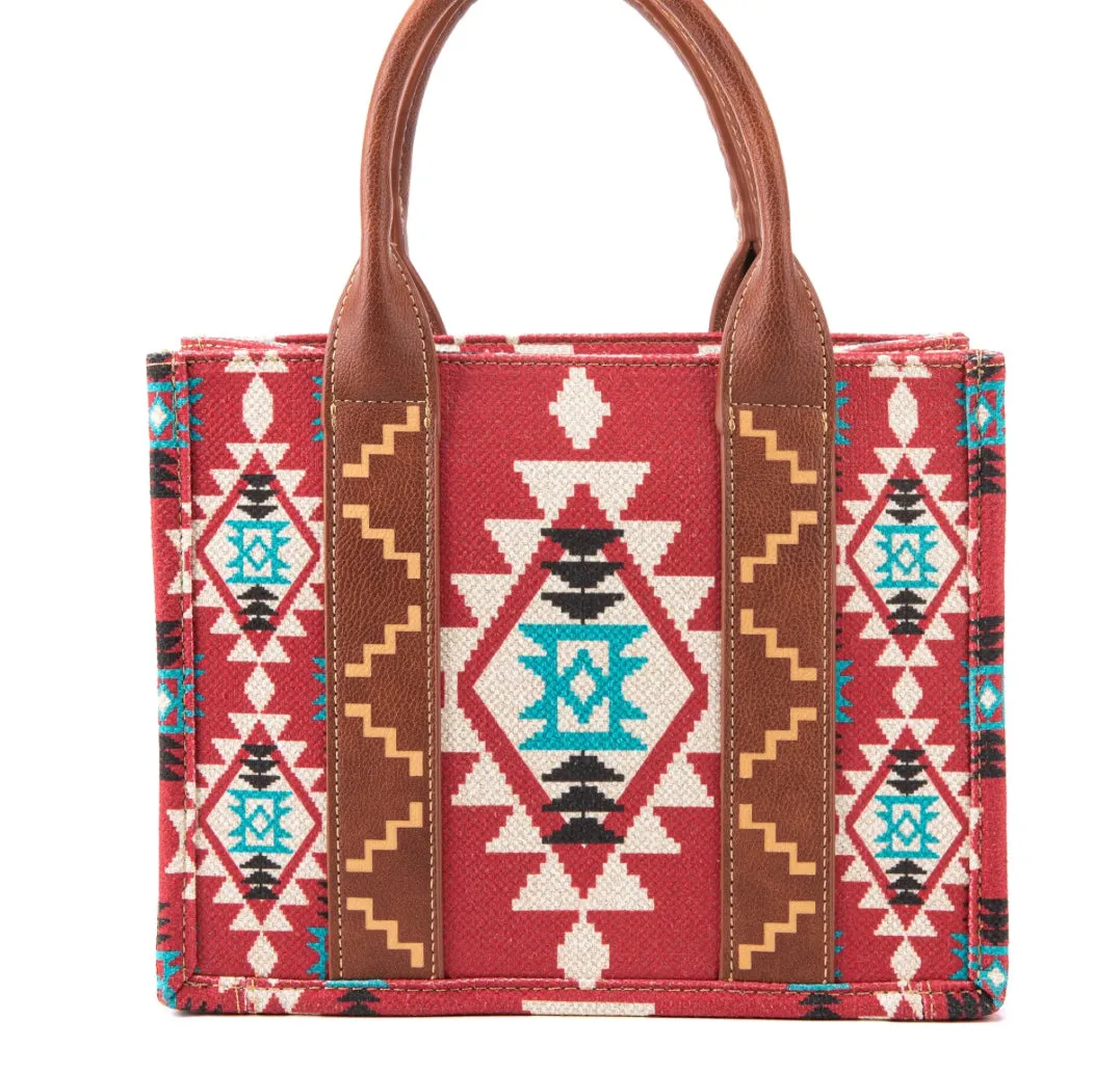 Wrangler Southwestern Print Small Canvas Tote/Crossbody -Burgundy